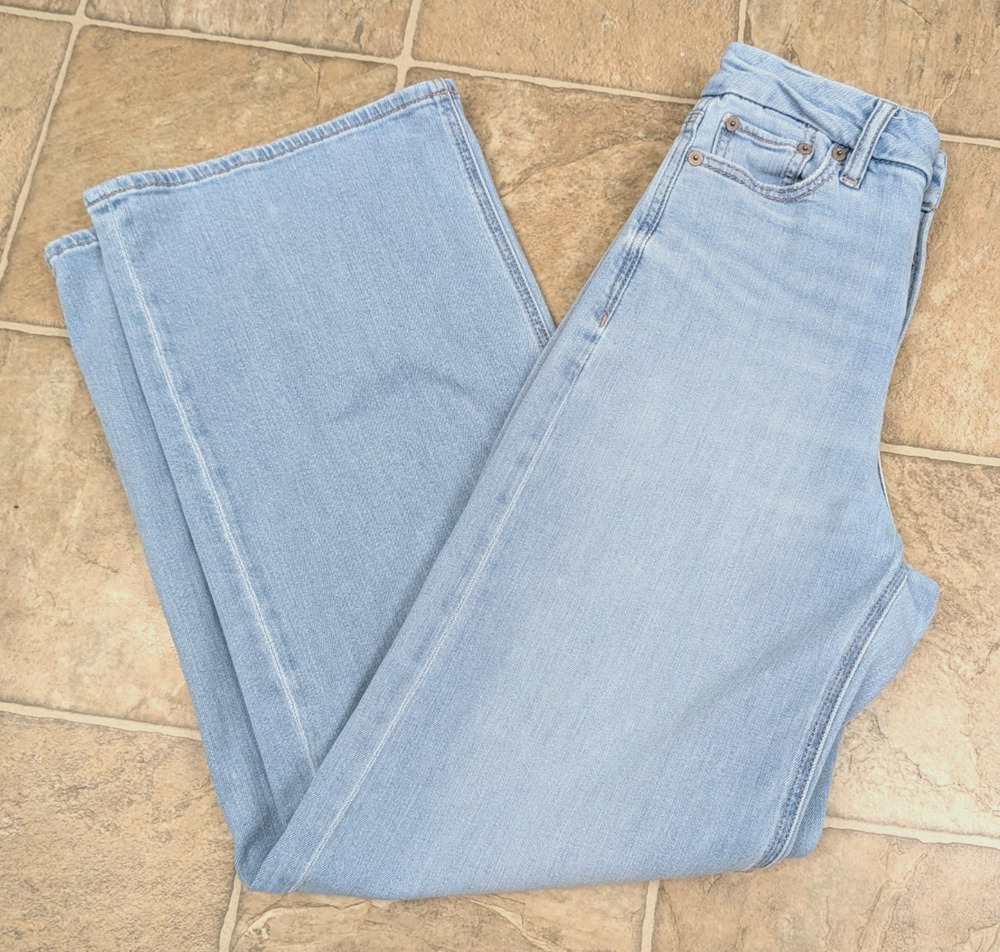 American Eagle sz 00 Curvy Super High Rise Baggy Wide Leg denim Jeans 2118